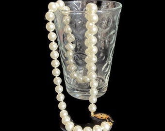 Midcentury 50s Faux Champagne Pearls Single Strand Necklace Elegant Costume Jewelry