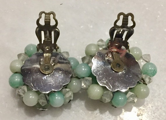 Vintage 50s Art Glass Bead Cluster Earrings Clip … - image 4