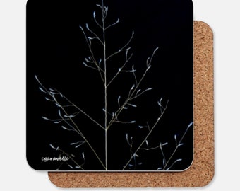 Zen Design black and white twig lines on a Drink Coaster - artwork coaster