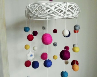 Nursery Lampshade/ Felt Balls/ Ceiling Lamp/ Pendant Light/ Kids Room Decor/ Hanging Lamp/ Colourful Lighting/ Light