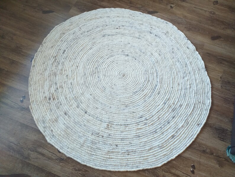 Round Area Rug White/ Natural Wool Handmade Carpet/ Round Rug Etsy