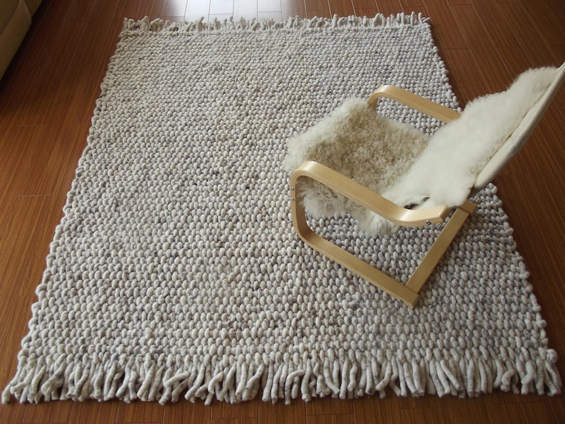 Rich Textured Wool Rug Soft Handmade Area Rug Custom Size Options Scandinavian Living Room and Bedroom Decor Minimalist Hygge zdjęcie 3