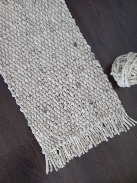 Bath Mat/ Bathroom Wool Rug/ 2x3/2x4/2x5/ Custom Runner Rug/ Beige Rug  Runner/chunky Floor Runner/ Soft Handmade Rug Mat/ Modern Farmhouse 