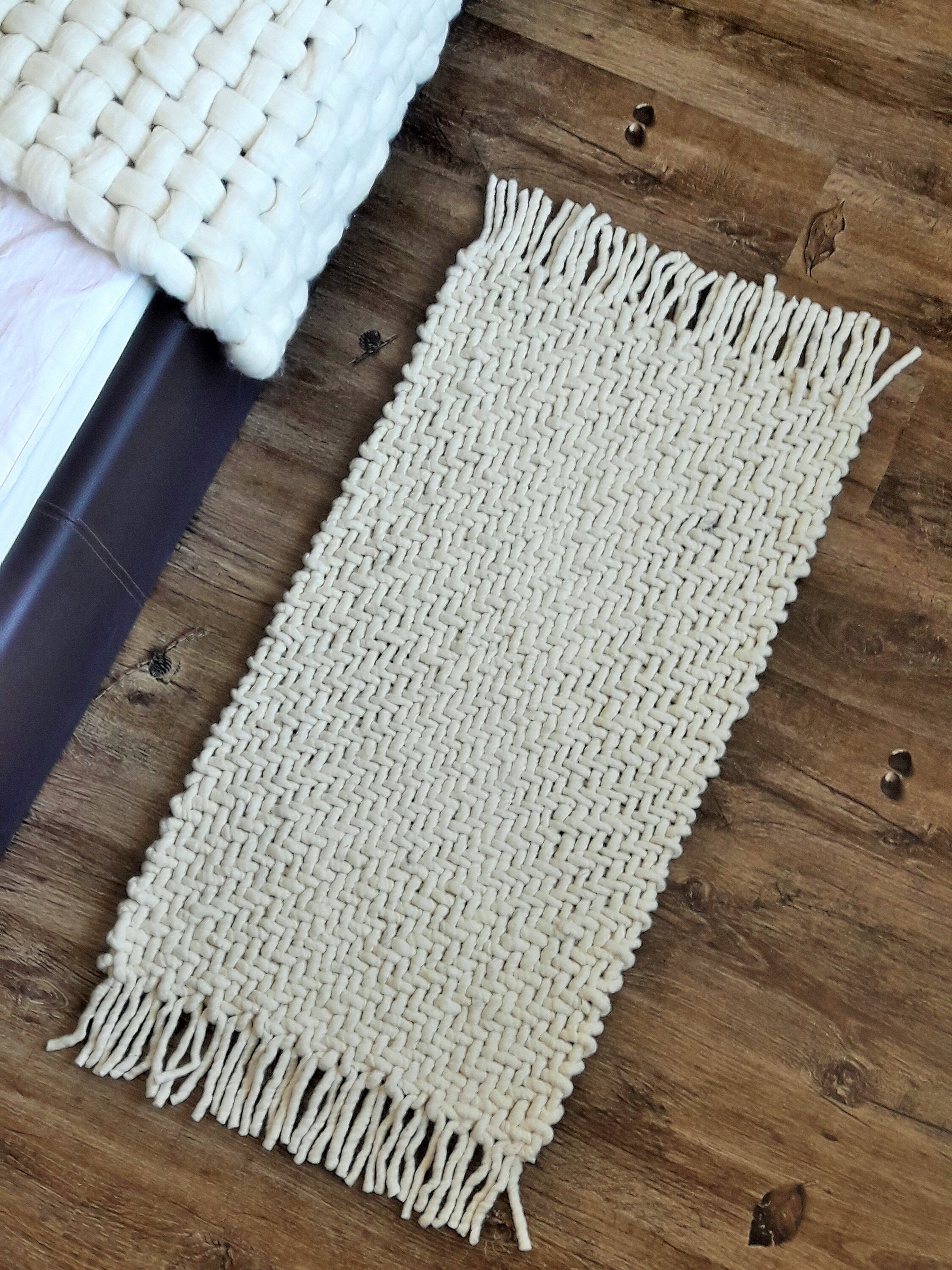 White Wool Rug Woven Area Rug Small Rug Runner Livingroom Etsy