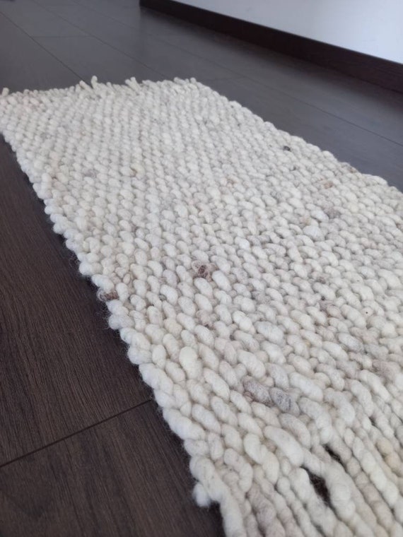 Bath Mat/ Bathroom Wool Rug/ 2x3/2x4/2x5/ Custom Runner Rug/ Beige Rug  Runner/chunky Floor Runner/ Soft Handmade Rug Mat/ Modern Farmhouse 