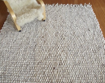 Wool Rug 8x10/ Neutral Area Rug 9x12/ Custom Floor Rug/ Chunky Rug for Living room/Bedroom/ Handmade Natural Rug/ Scandinavian Soft Carpet