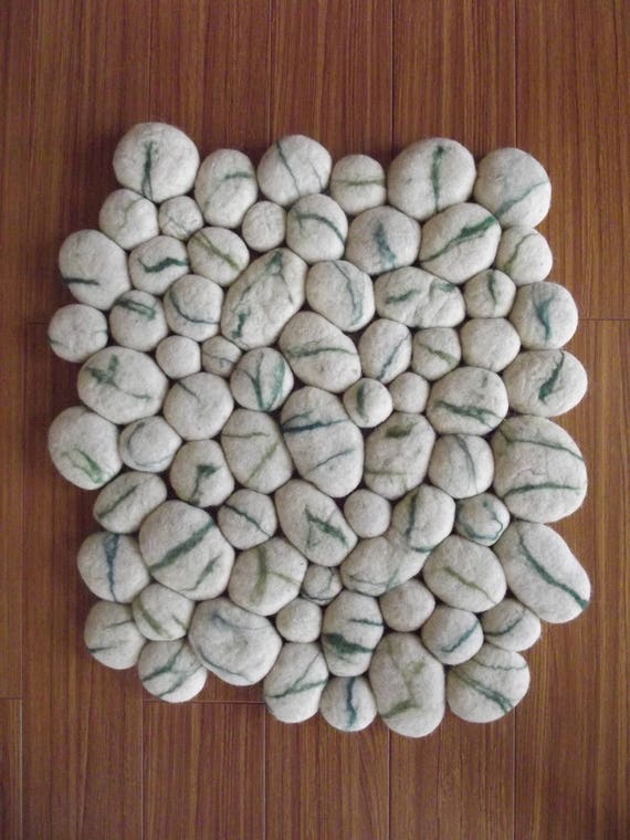 Wool Felt Stone Rug White Pebble Rug Wool Bath Mat