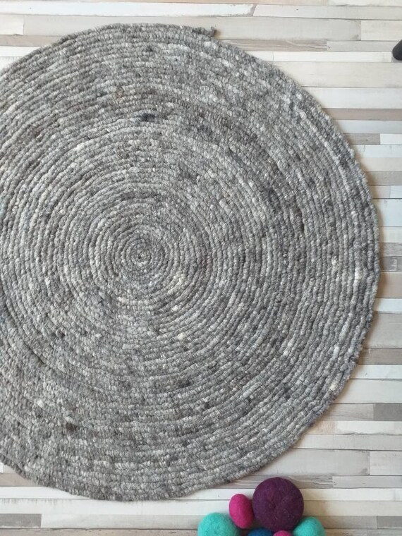 Round Wool Rug Handmade Gray Custom Size Area Circle Round Wool Rug Handmade Gray Custom, Small Round Decorative Rugs