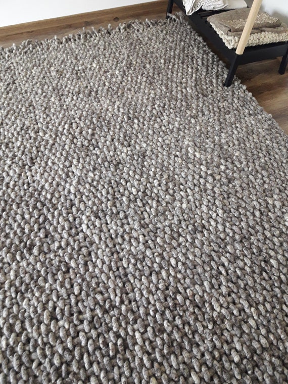 Wool Rug Woven Gray Area Rugs 8x10 Handwoven Scandinavian Living Room Handmade Natural