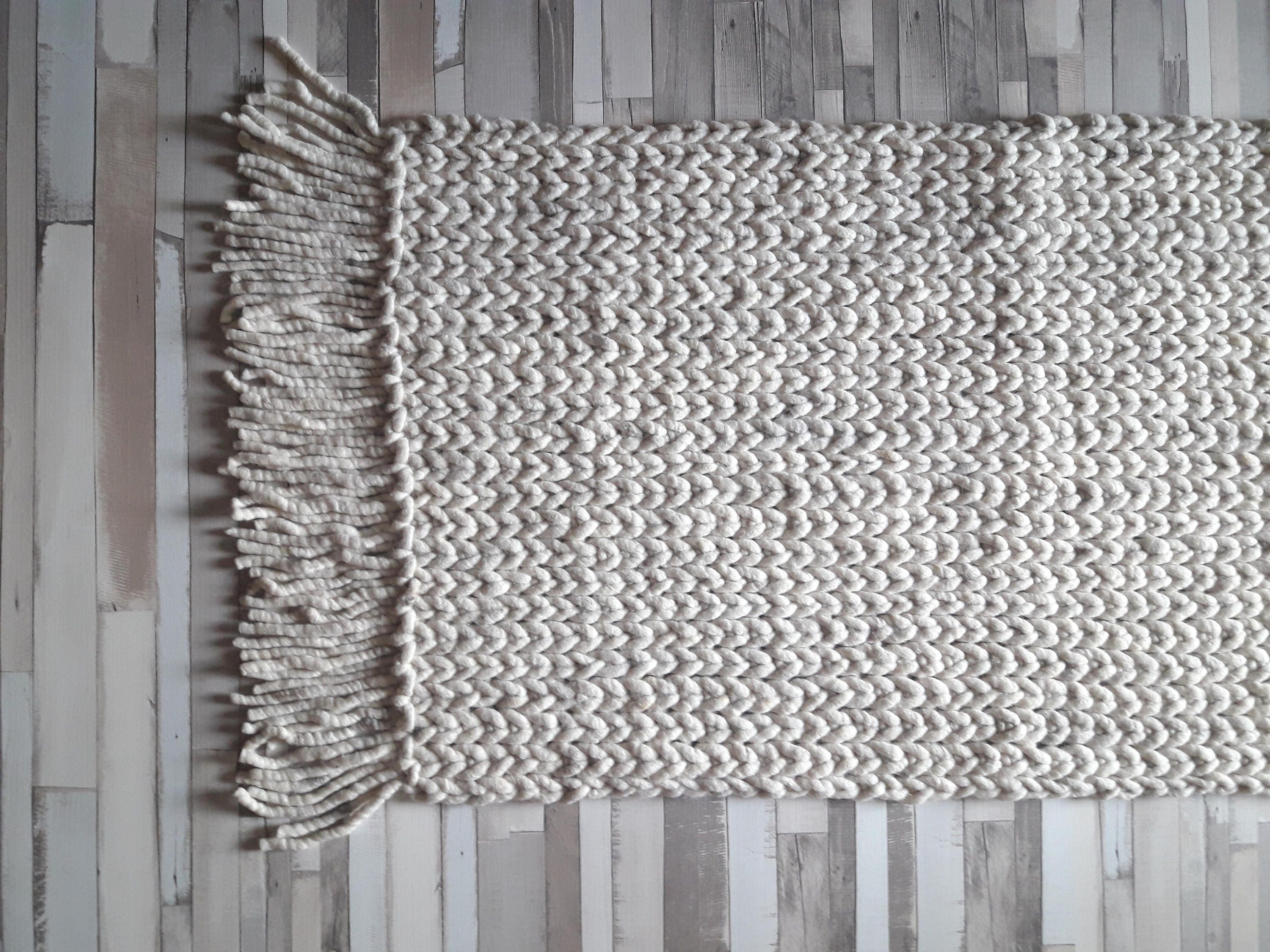 Braided Wool Rug, Super Thick Wool Reversible, White, 3x5 Area Rug Wool