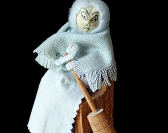 Vintage 1960's folk art hand made figurine doll old lady butter churn whittle hand carved mountain art West Virginia Appalachian Christmas
