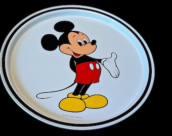 Vintage Mickey Mouse Tin plate tin tray by Walt Disney Productions serving tray 10.75 inches Disneyland Disney world 80s