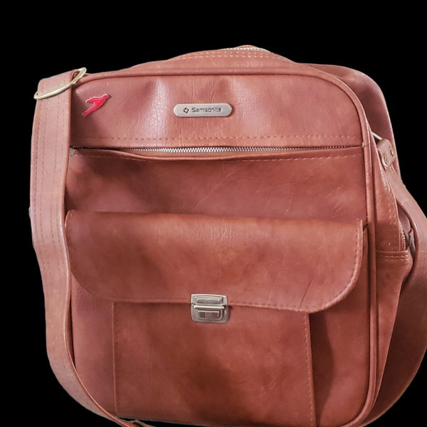 Samsonite Sonora Travel Luggage Overnight Tote Adjustable vegan leather 1970s shoulder bag Strap Brown Vintage