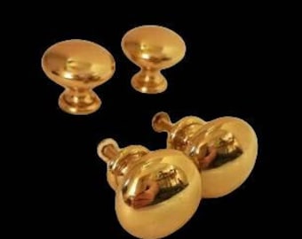 Set of 4 vintage brass button knobs shiny brass retro knobs round knob 80s brass knob brass pulls brass handles