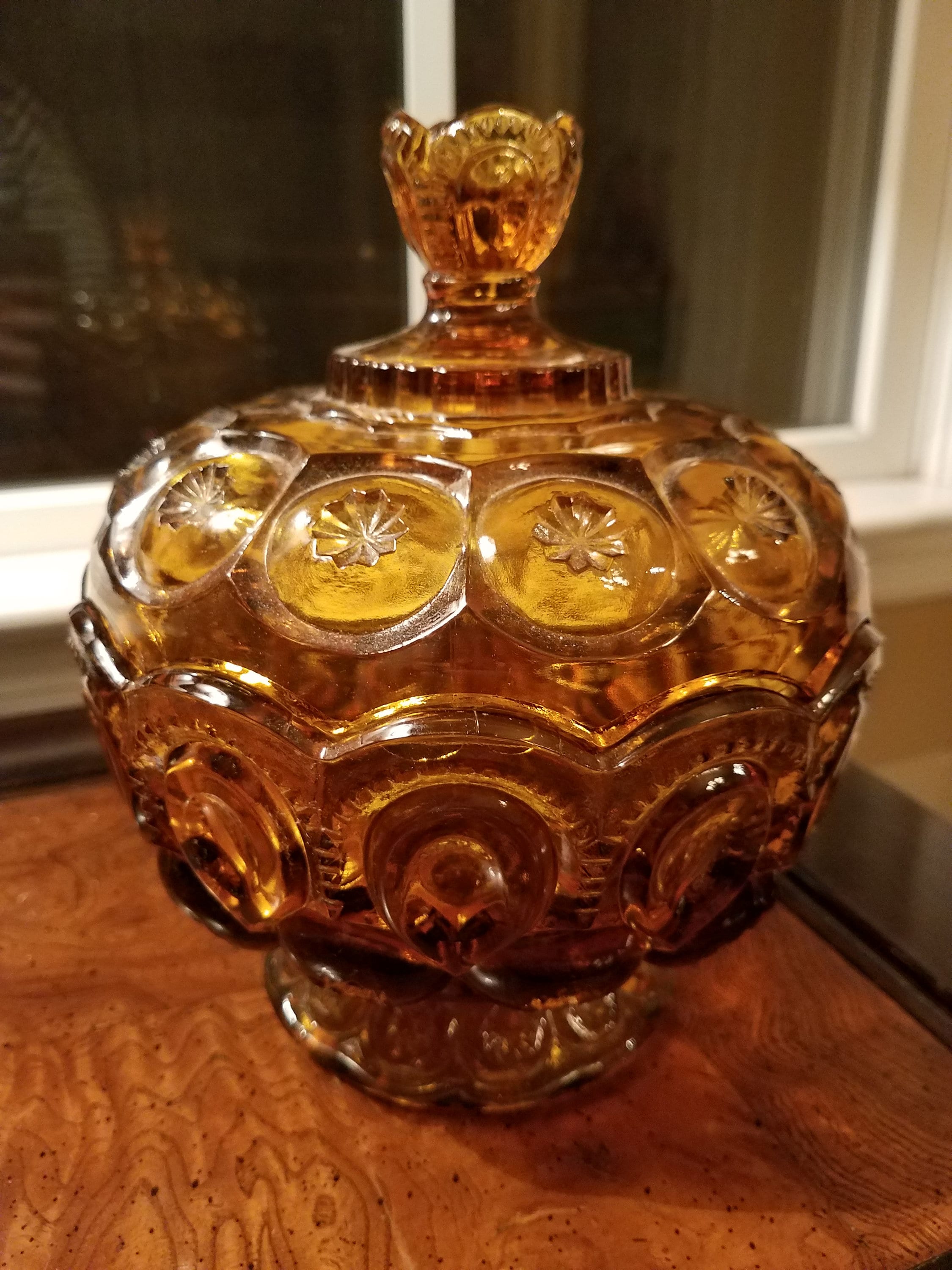 Vintage 70s amber glass candy dish carnival glass candy dish brown