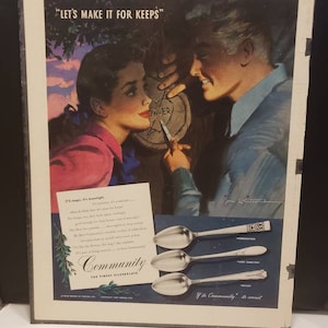 Unique vintage engagement late 40s Community silver-plated silverware ad decor professionally dry mounted and ready for frame