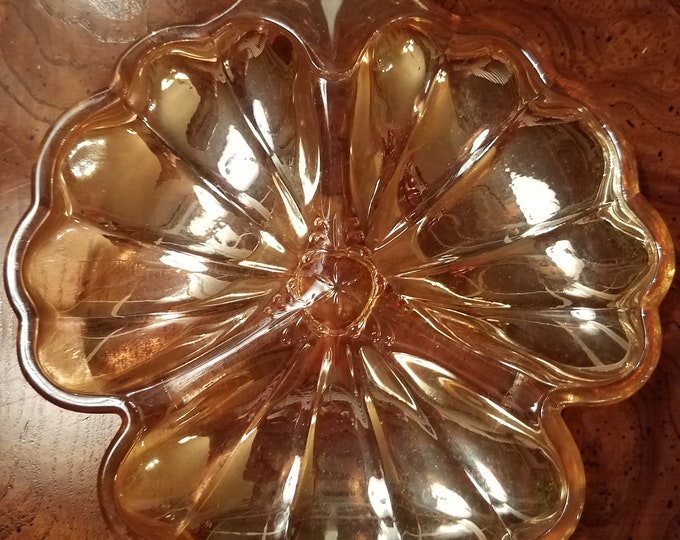 Amber Carnival Glass Leaf Candy Dish Candy Bowl Vintage Opalescent