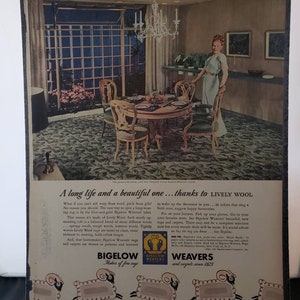 Awesome vintage Bigelow Weavers rug ad carpet advertisement professionally dry mounted interior design ad