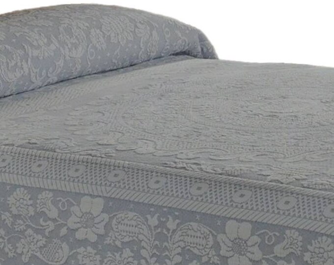 Vintage Bates Queen Elizabeth Matelasse Queen /king Sized Quilt With Soft Wedgewood Blue and