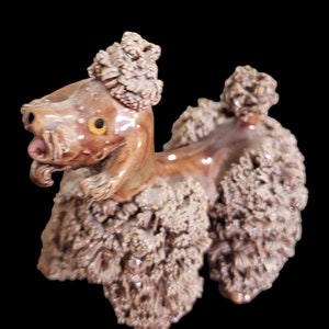 Vintage 1950s spaghetti poodle ceramic poodle figurine brown French poodle