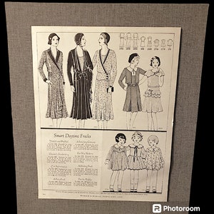 Awesome Woman&#39;s World 1931 fashion ad for women&#39;s and girls dresses top mounted on custom mat