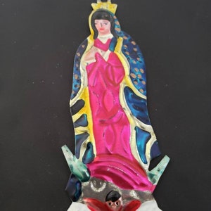Tin virgin of Guadalupe milagro collectable vintage our Lady of Guadalupe tin type Virginia mary Mexican art tin art