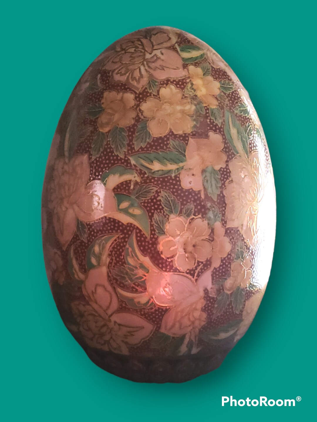 Very Pretty Large Cloisonne Egg With Enameled Peonys Porcelain Etsy