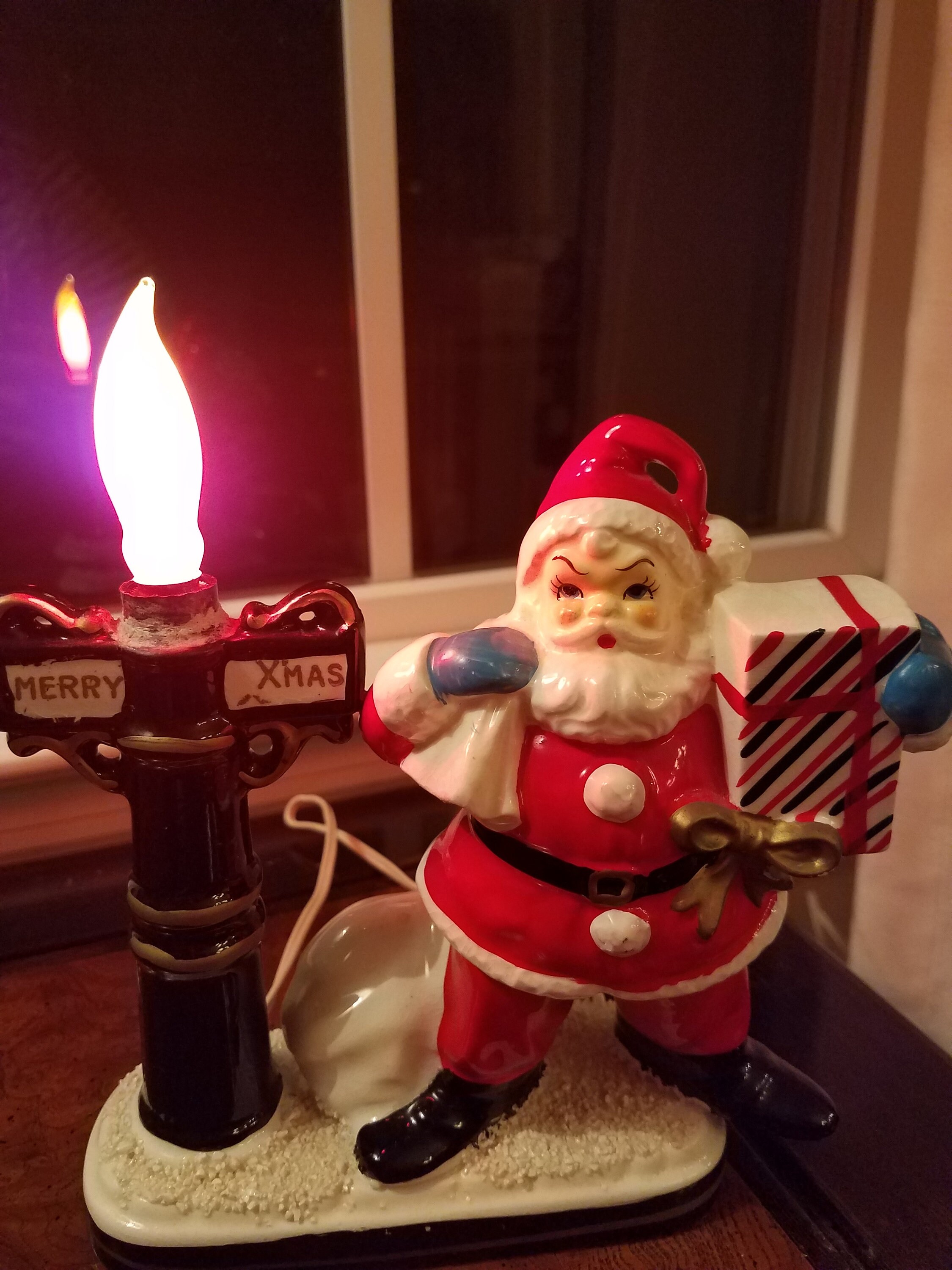 Vintage early 60s ceramic Santa lamp santa with lantern Christmas lamp