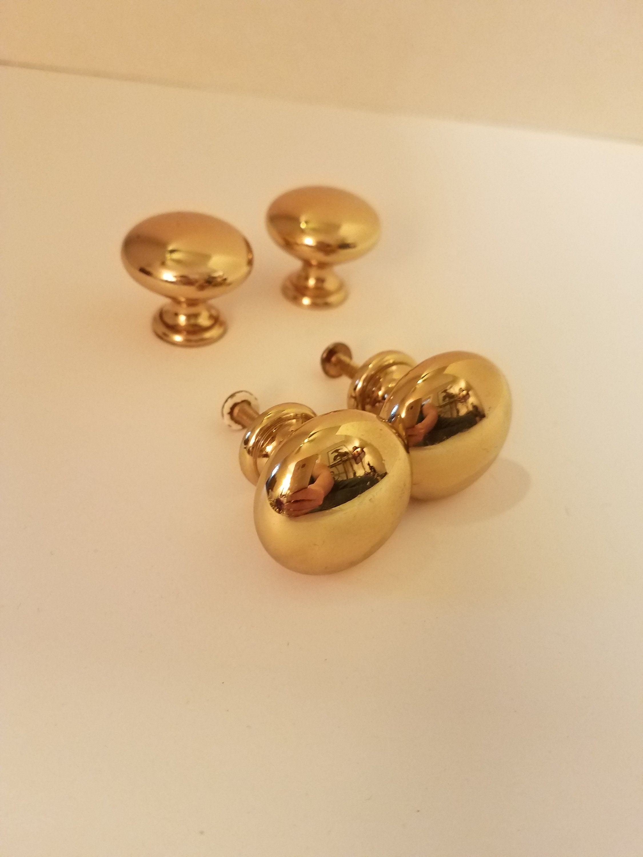 Set of 4 Vintage Brass Button Knobs Shiny Brass Retro Knobs Etsy
