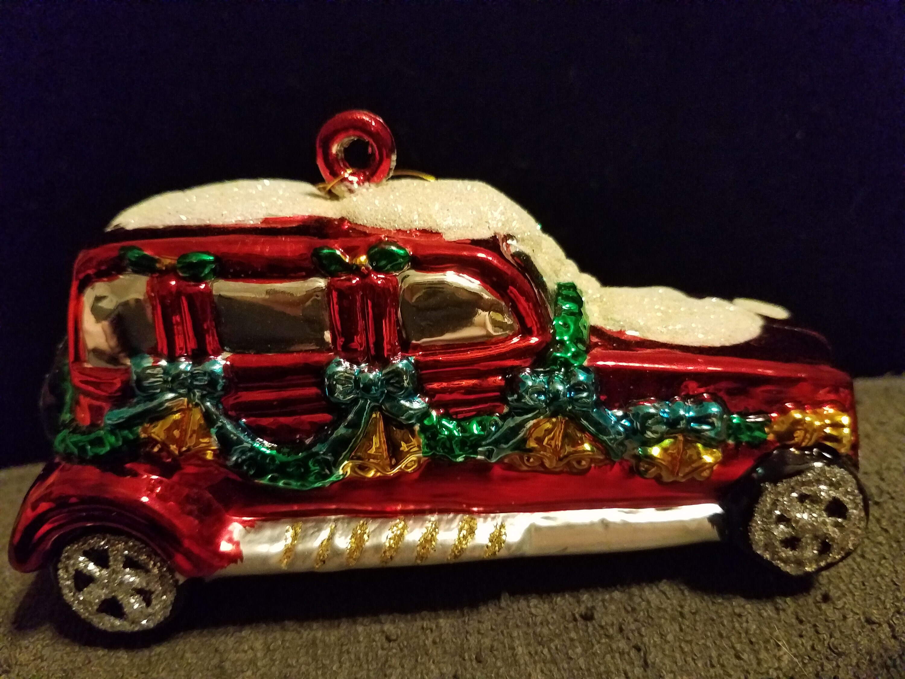 FREE SHIP large vintage 40s style red car Christmas ornament Christmas