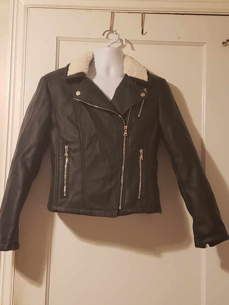 Express Vintage Women S Size M Vegan Leather Faux Moto Jacket With Fleece Liner