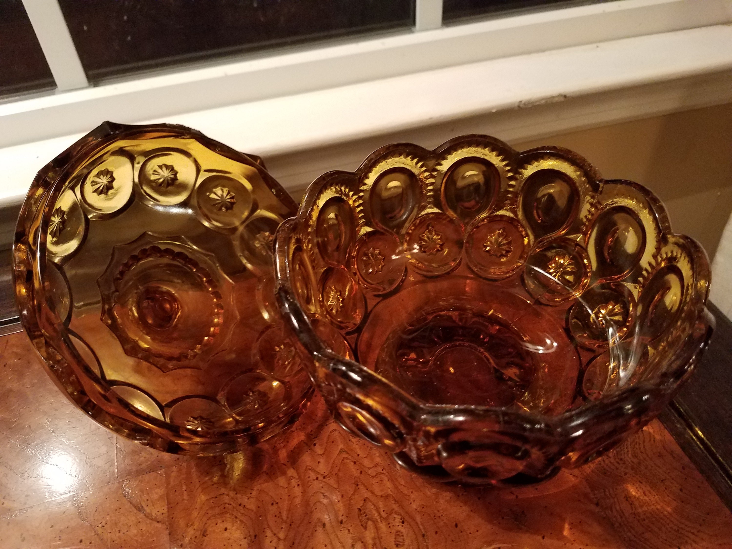 Vintage 70s Amber Glass Candy Dish Carnival Glass Candy Dish Brown