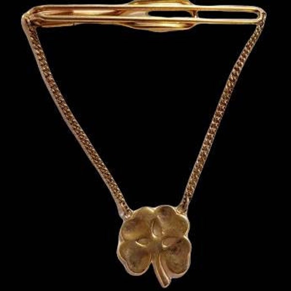 Vintage 1950s Swank collar clip collar bar tie clip 4 leaf clover shamrock in gold swank gold clover collar clip perfect for saint patricks