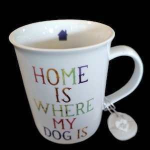 Vintage "Home is Where My Dog Is" coffee mug Fringe Studio coffee cup rescue dog lovers