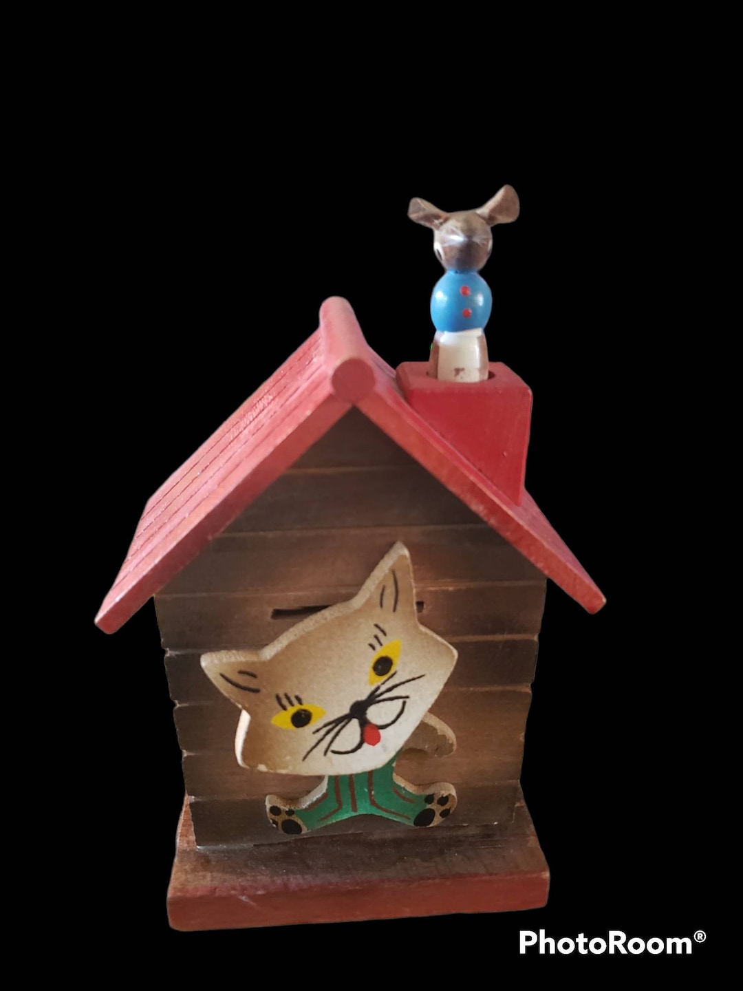 Vintage Wooden Cat and Mouse Bank Made in Japan Etsy