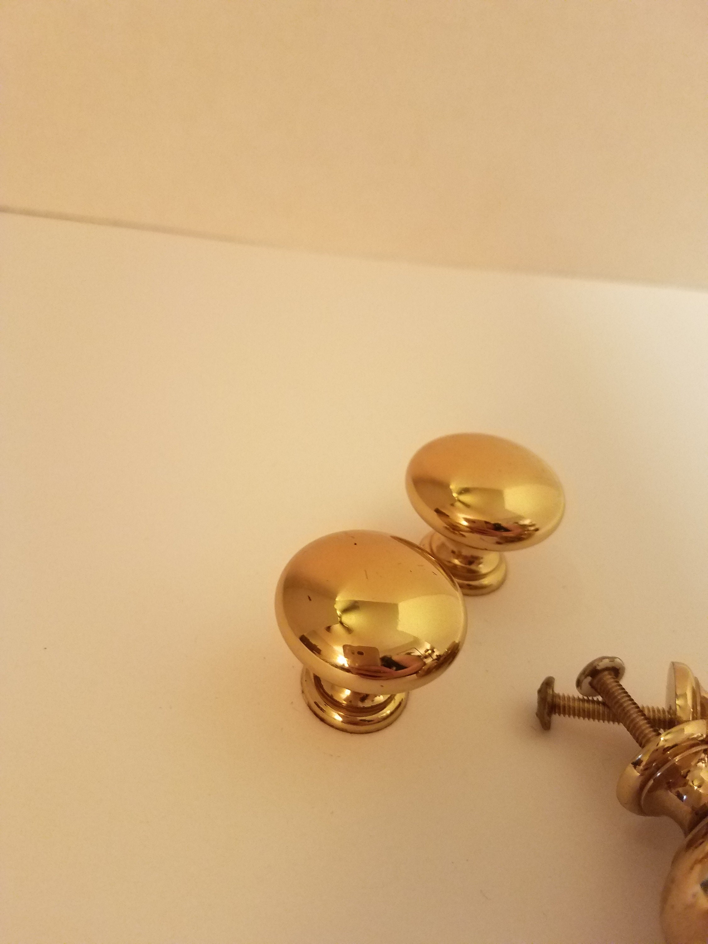 Set of 4 Vintage Brass Button Knobs Shiny Brass Retro Knobs Etsy