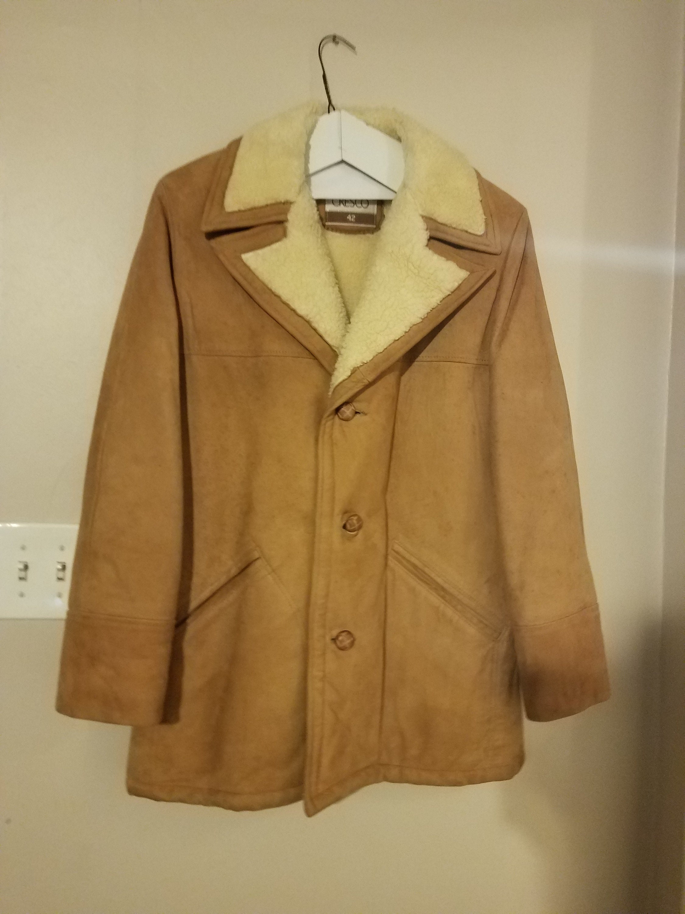 Mens XL size 42 shearling sheep wool and suede 3 button mod jacket ...