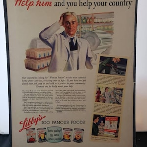 Awesome vintage Libbey canned food ad kitchen decor professionally dry mounted food design ad woman power ad world War 2 ad rations
