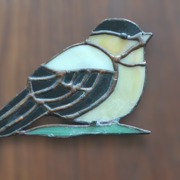 Vintage stained glass Chickadee bird window decor Bird decoration