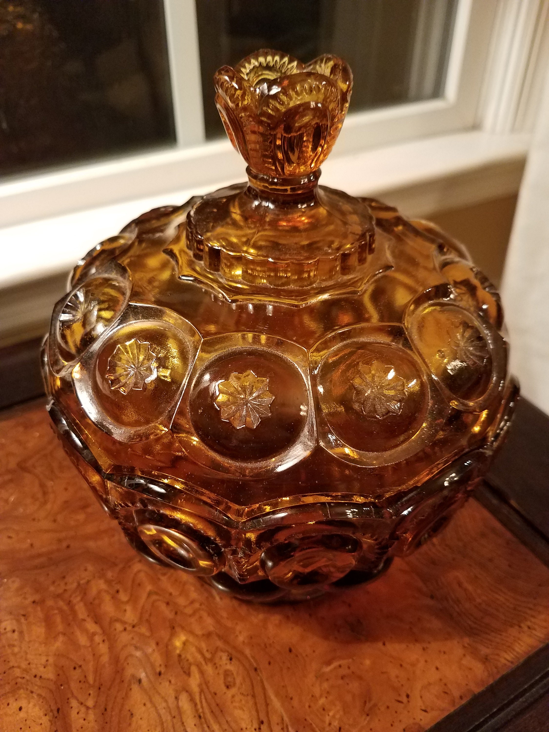 Vintage 70s amber glass candy dish carnival glass candy dish brown