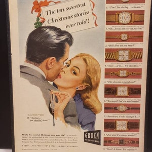 Awesome vintage 40s Green womens watch advertising decor professionally dry mounted and ready for frame Christmas advertising