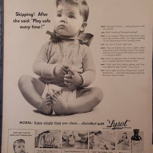 Baby nursery vintage Lysol ad with baby advertisement professionally dry mounted cleaning ad