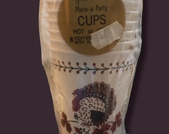 Lot of 32 Vintage thanksgiving turkey Hallmark Plans-a-party cups hot or cold coated cups with handle