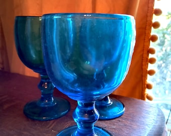 Set of 4 Hoffman House by Imperial Glass peacock blue / teal water goblets (2 Sets available)