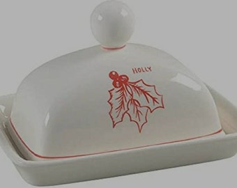 Molly Hatch holly vintage inspired  ceramic holly butter dish new in package
