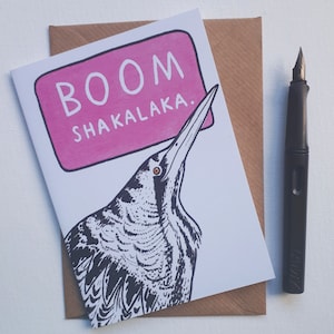 Bittern greetings card, bird lovers card, Boom Shakalaka, quirky card, funny card