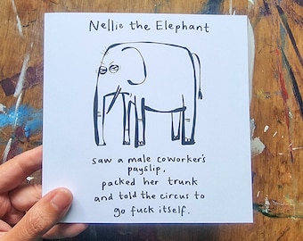 Womens rights greetings card, funny elephant card, female humour, sweary women, alternative leaving card, feminist greetings card