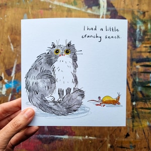 Funny cat card, cat and mouse greetings card, tuxedo cat humour