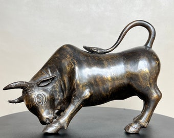 Bronzen enorme Raging Bull Sculptuur Wall Street Bull Standbeeld Kunstwerk Beeldje Mighty Bull Ox Beeldje Stock Market Bullish Sentiment Art Deco