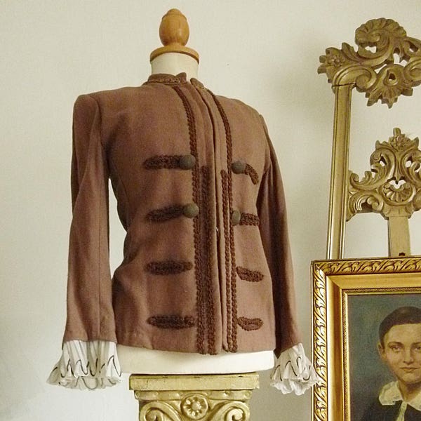 Belle veste de théâtre ancienne, costume d'opéra, tissu en laine marron chocolat, costume de scène, cosplay....CHARMANT !